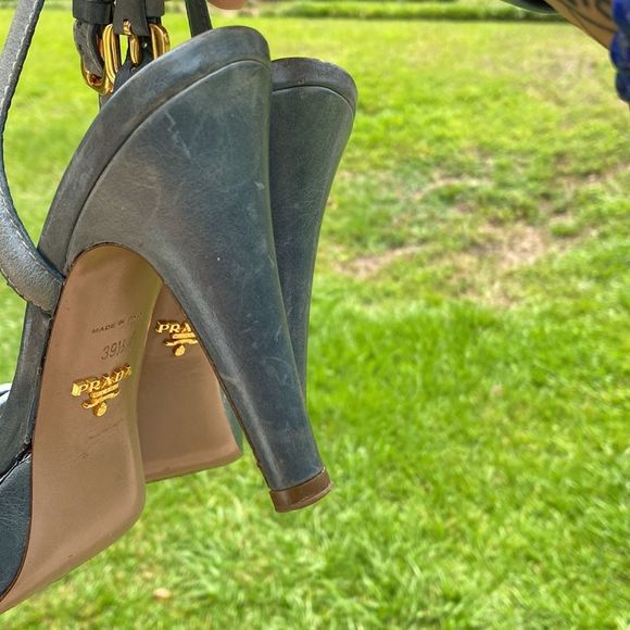 PRADA Beautiful 39.5 Blue Platform Heel, sling back Peep Toe 👠 - Picture 8 of 11
